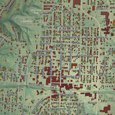 Close-up of the map of Macon, Missouri print showing street and building detail