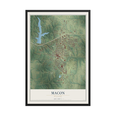 Map of Macon, Missouri, 12 x 18 inch print in a black wood frame