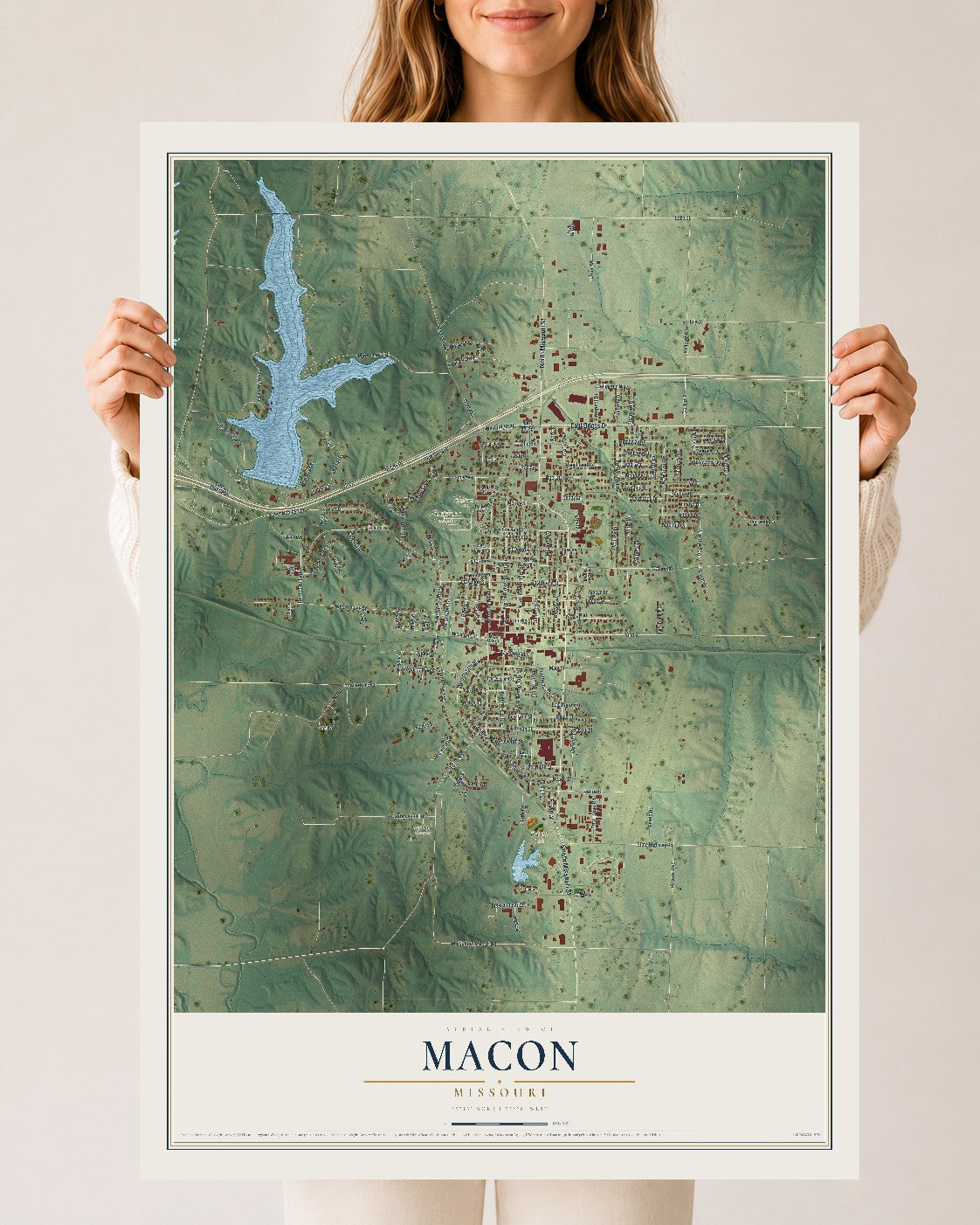 Map of Macon, Missouri, 24 x 36 inch unframed archival matte print
