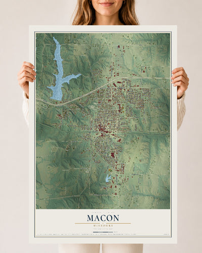 Map of Macon, Missouri, 24 x 36 inch unframed archival matte print