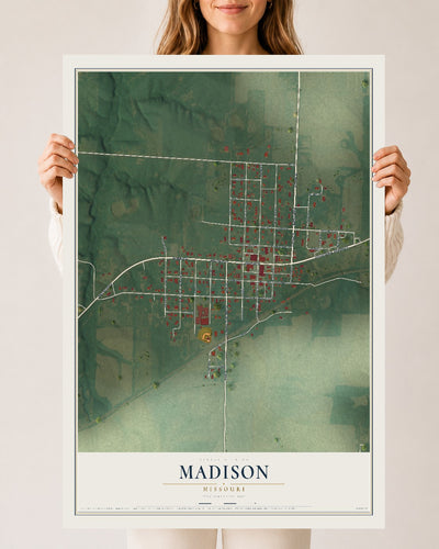 Map of Madison, Missouri, 24 x 36 inch unframed archival matte print