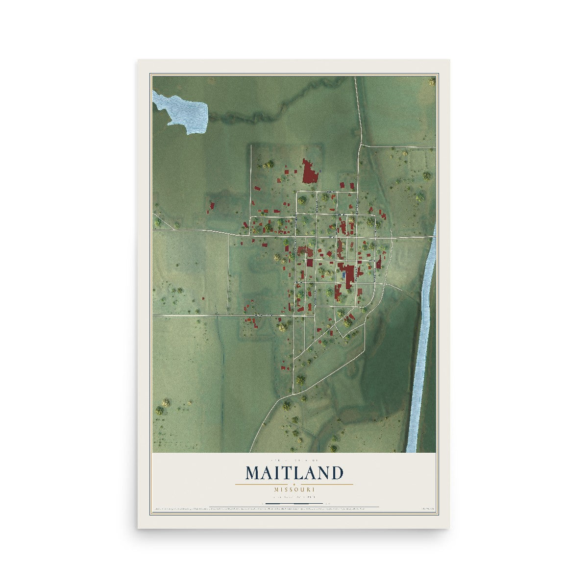 Map of Maitland, Missouri, 12 x 18 inch unframed archival matte print