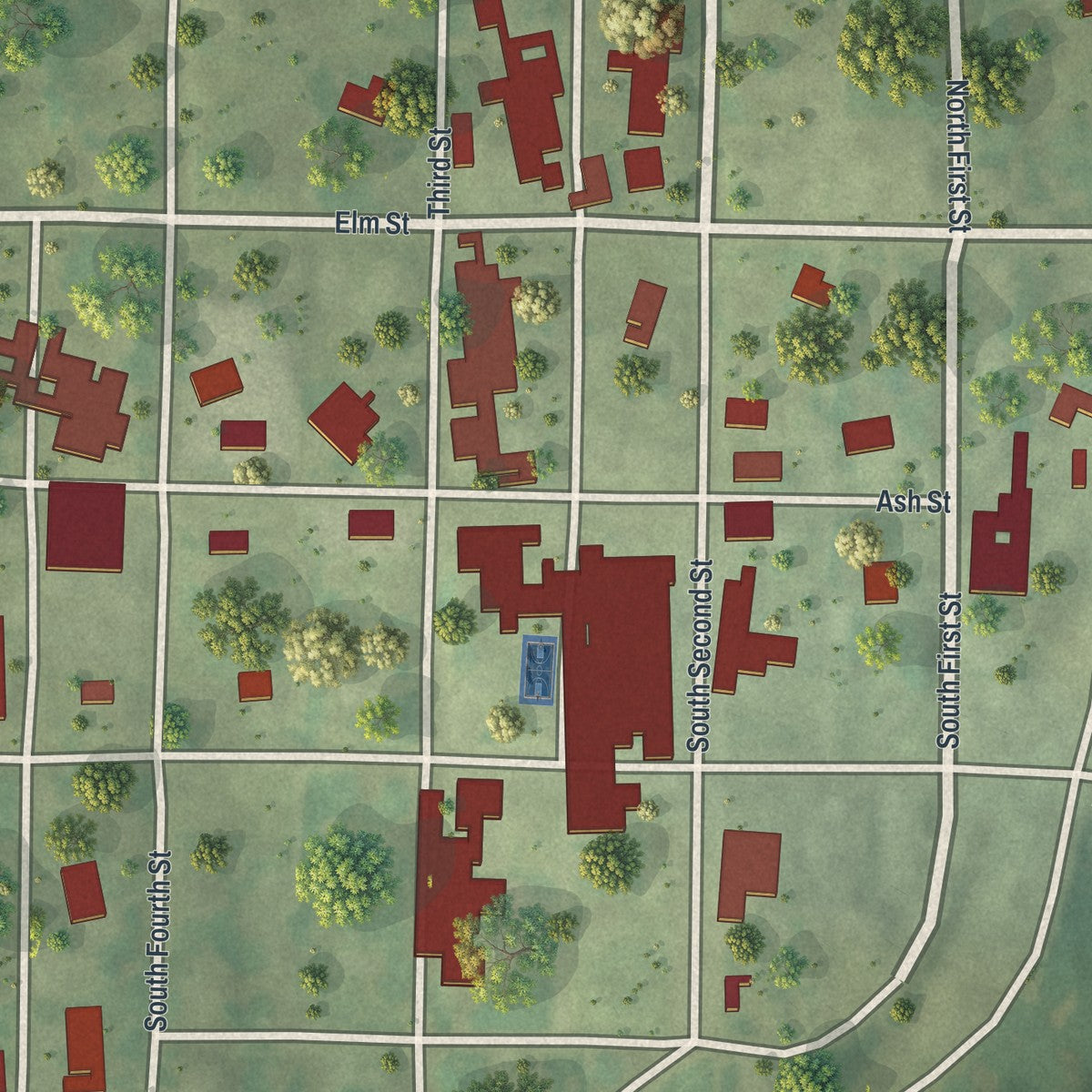 Close-up of the map of Maitland, Missouri print showing street and building detail