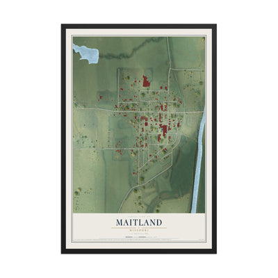 Map of Maitland, Missouri, 12 x 18 inch print in a black wood frame