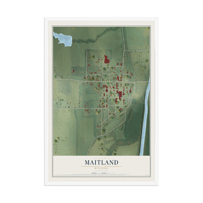 Map of Maitland, Missouri, 12 x 18 inch print in a white wood frame