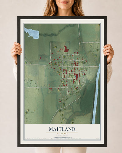 Map of Maitland, Missouri, 24 x 36 inch print in a black wood frame