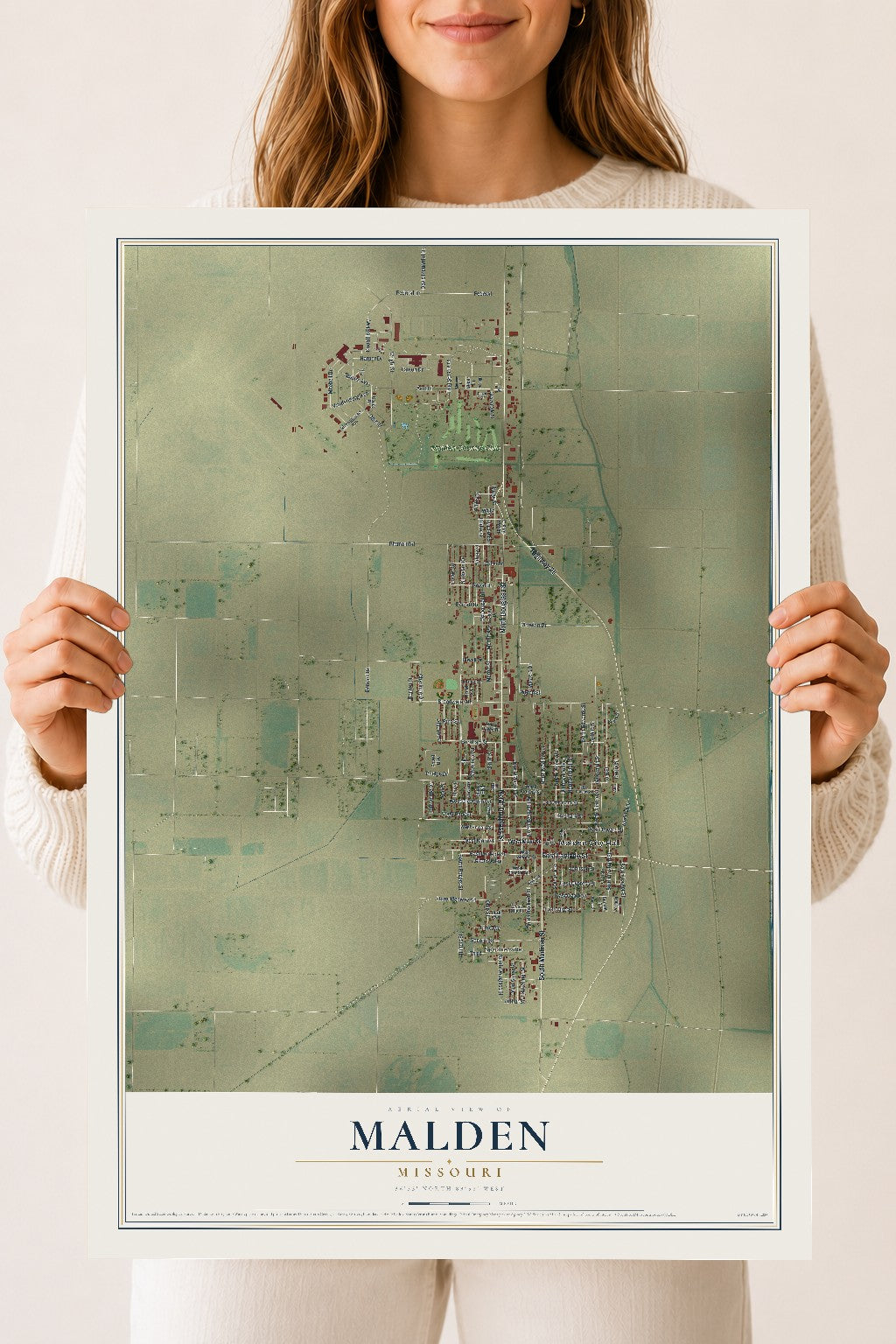 Map of Malden, Missouri, 18 x 24 inch unframed archival matte print