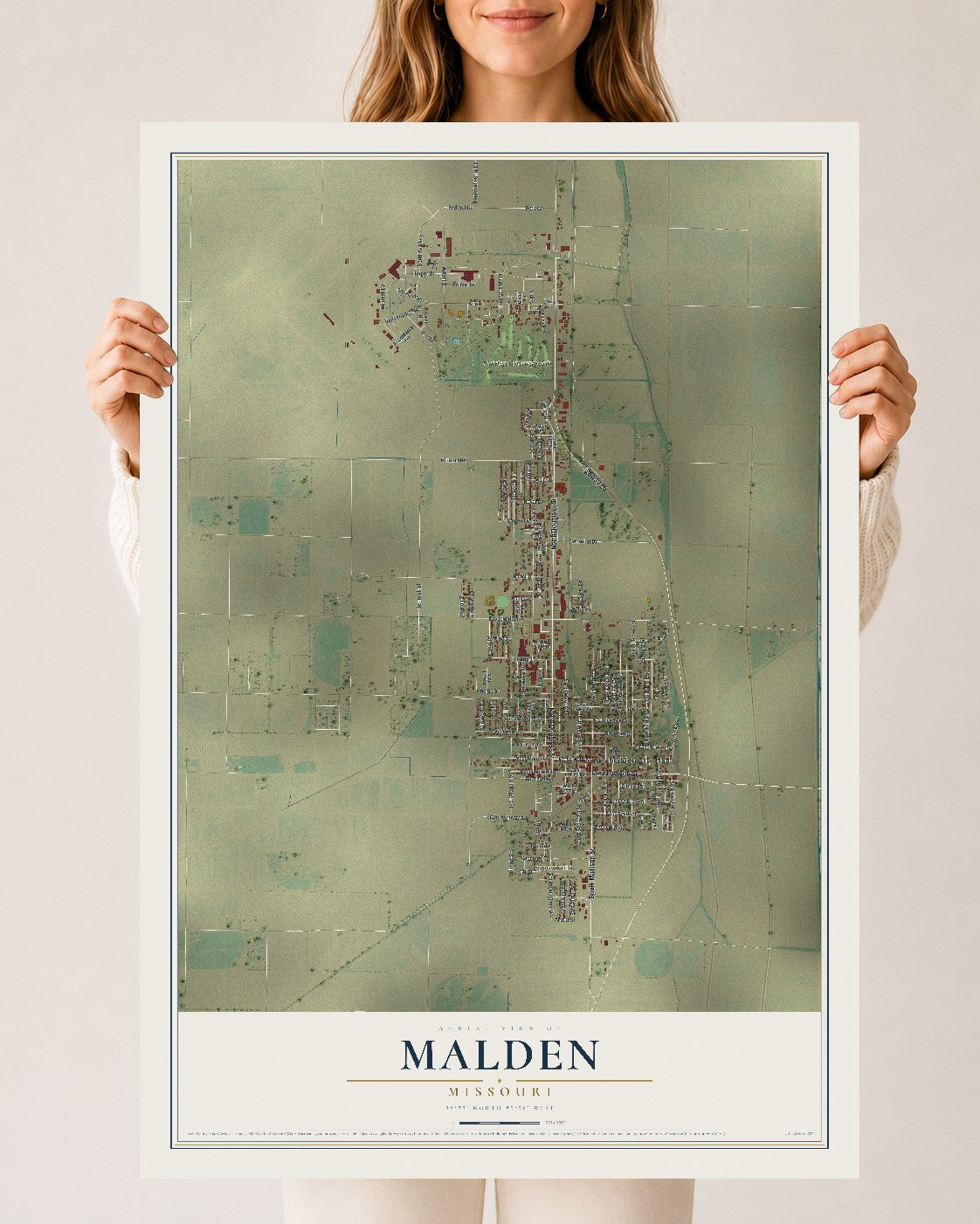 Map of Malden, Missouri, 24 x 36 inch unframed archival matte print
