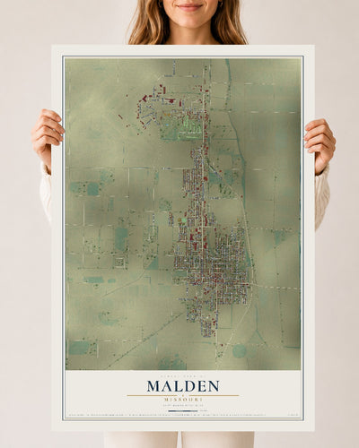 Map of Malden, Missouri, 24 x 36 inch unframed archival matte print