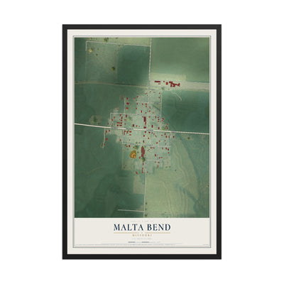 Map of Malta Bend, Missouri, 12 x 18 inch print in a black wood frame