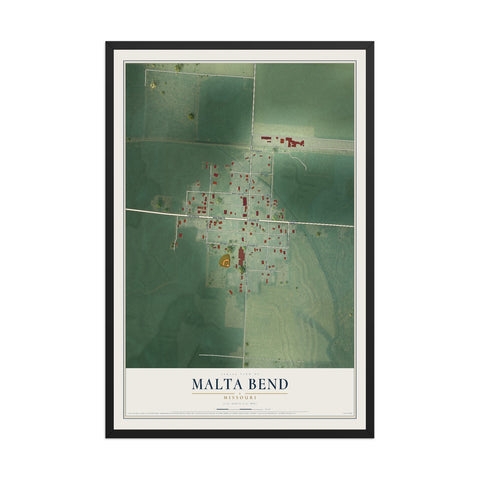 Map of Malta Bend, Missouri, 12 x 18 inch print in a black wood frame
