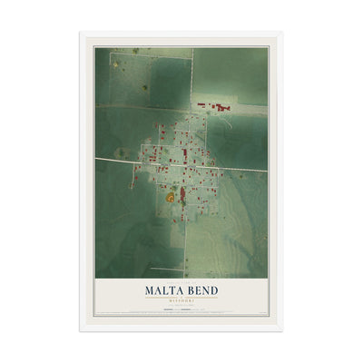 Map of Malta Bend, Missouri, 12 x 18 inch print in a white wood frame