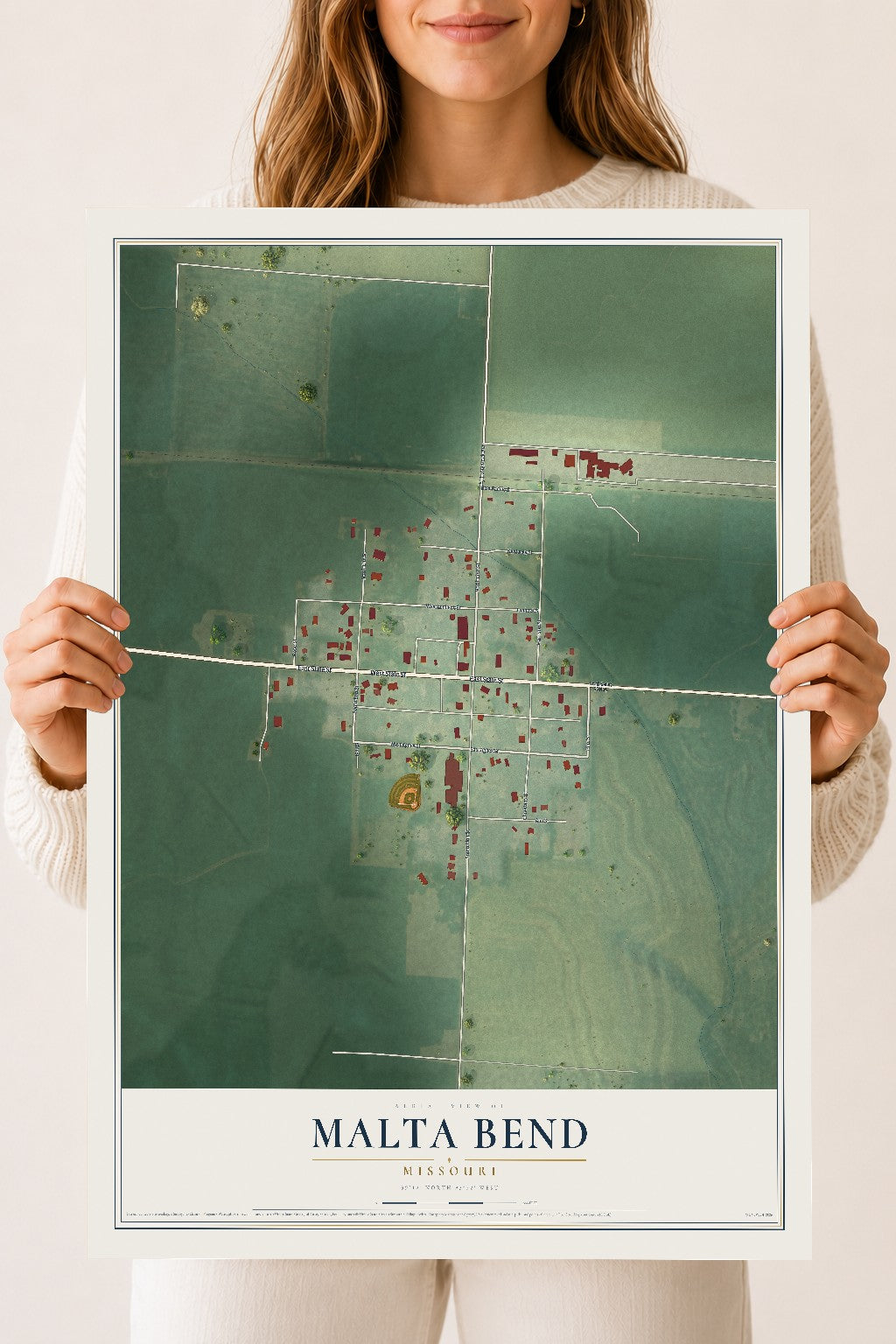 Map of Malta Bend, Missouri, 18 x 24 inch unframed archival matte print