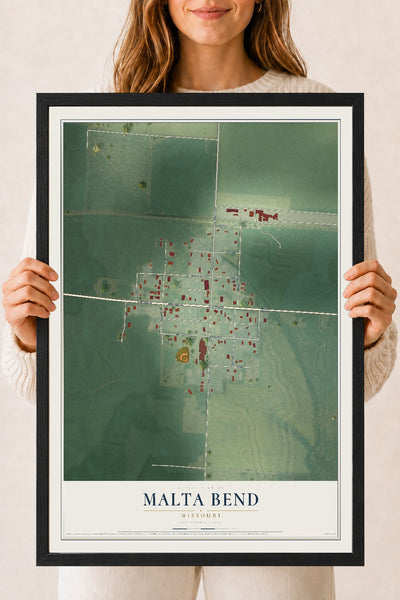 Map of Malta Bend, Missouri, 18 x 24 inch print in a black wood frame