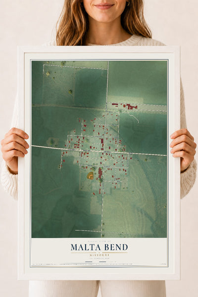 Map of Malta Bend, Missouri, 18 x 24 inch print in a white wood frame