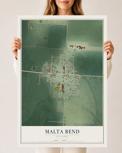 Map of Malta Bend, Missouri, 24 x 36 inch unframed archival matte print