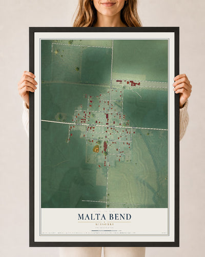 Map of Malta Bend, Missouri, 24 x 36 inch print in a black wood frame
