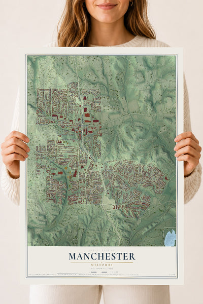 Map of Manchester, Missouri, 18 x 24 inch unframed archival matte print