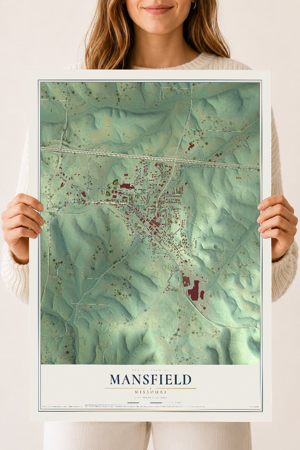 Map of Mansfield, Missouri, 18 x 24 inch unframed archival matte print