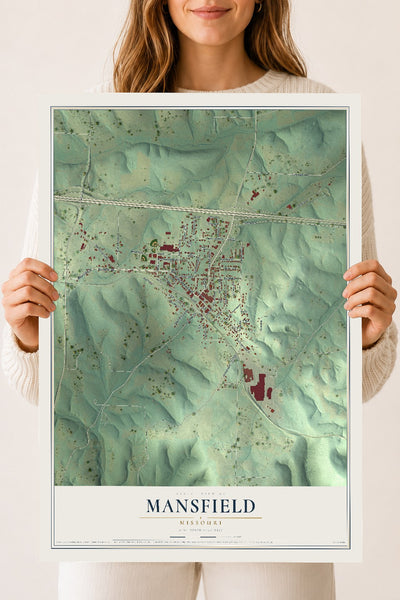 Map of Mansfield, Missouri, 18 x 24 inch unframed archival matte print