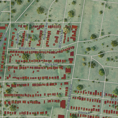 Second close-up of the map of Maplewood, Missouri print showing more streets and buildings