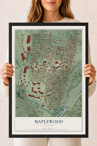Map of Maplewood, Missouri, 18 x 24 inch print in a black wood frame