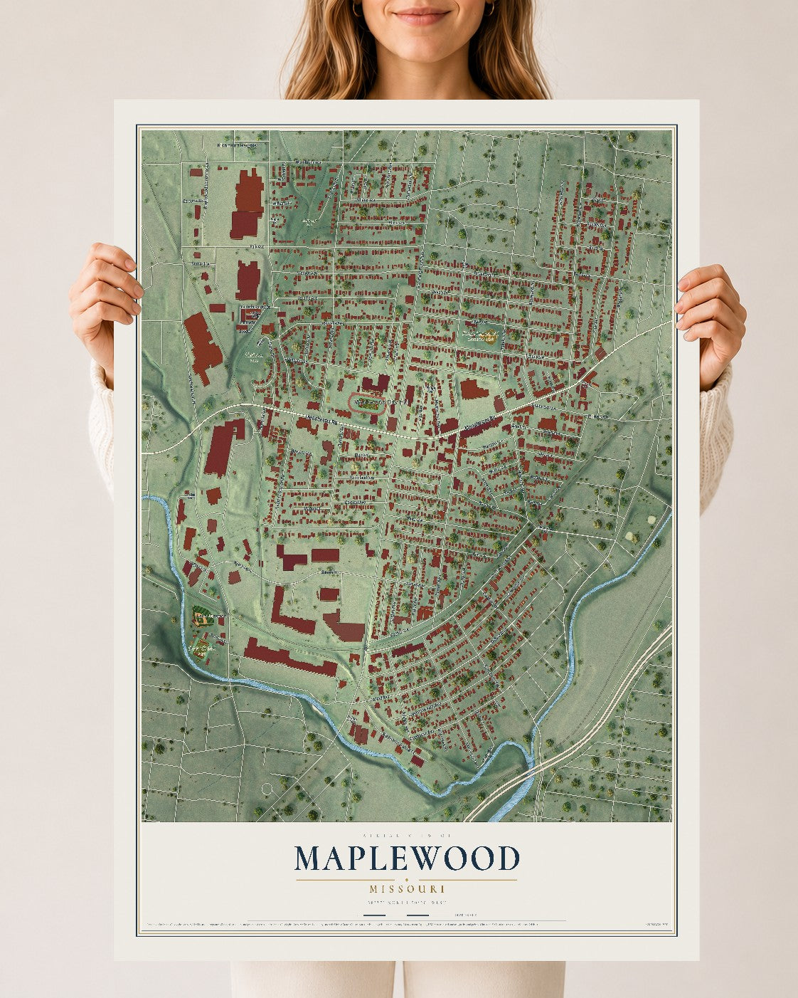 Map of Maplewood, Missouri, 24 x 36 inch unframed archival matte print