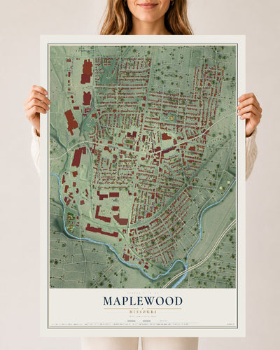 Map of Maplewood, Missouri, 24 x 36 inch unframed archival matte print