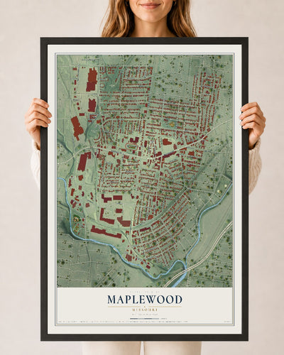 Map of Maplewood, Missouri, 24 x 36 inch print in a black wood frame