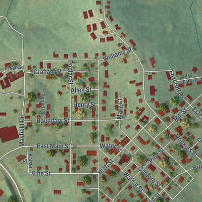 Second close-up of the map of Marble Hill, Missouri print showing more streets and buildings