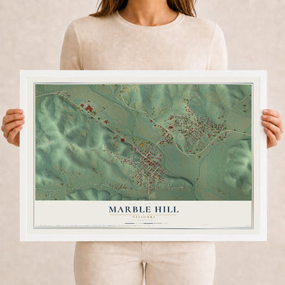 Map of Marble Hill, Missouri, 12 x 18 inch print in a white wood frame
