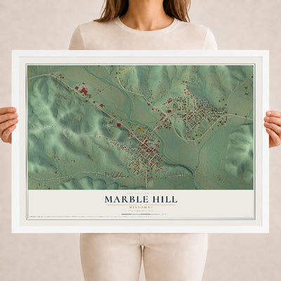 Map of Marble Hill, Missouri, 18 x 24 inch print in a white wood frame