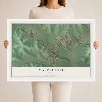Map of Marble Hill, Missouri, 24 x 36 inch print in a white wood frame