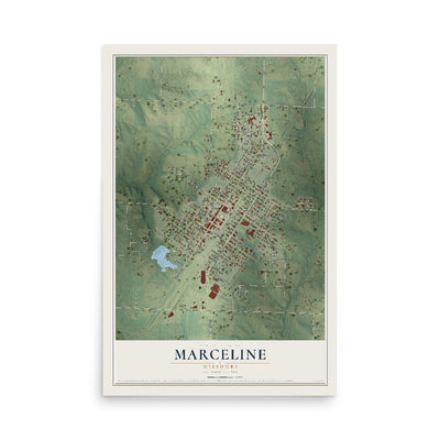 Map of Marceline, Missouri, 12 x 18 inch unframed archival matte print