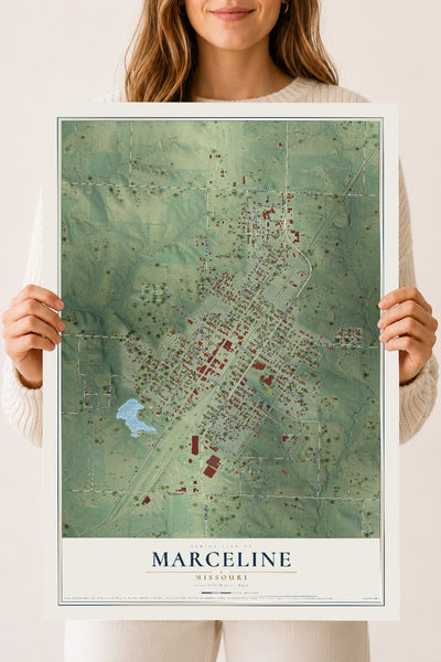 Map of Marceline, Missouri, 18 x 24 inch unframed archival matte print