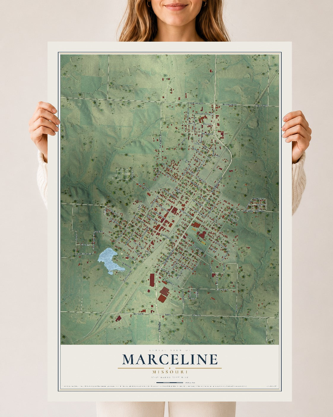 Map of Marceline, Missouri, 24 x 36 inch unframed archival matte print