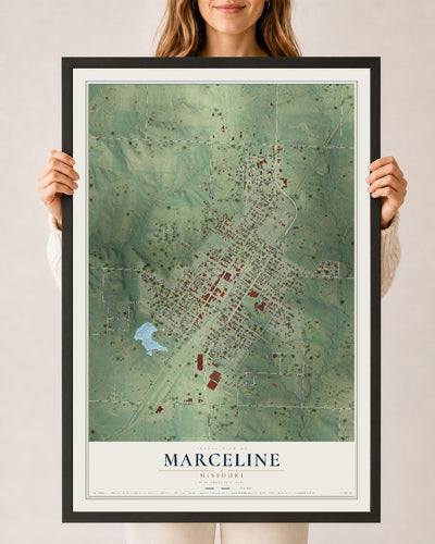 Map of Marceline, Missouri, 24 x 36 inch print in a black wood frame