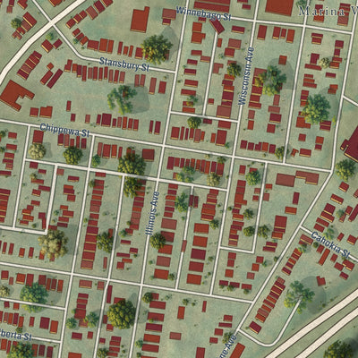 Close-up of the map of Marine Villa, Missouri print showing street and building detail