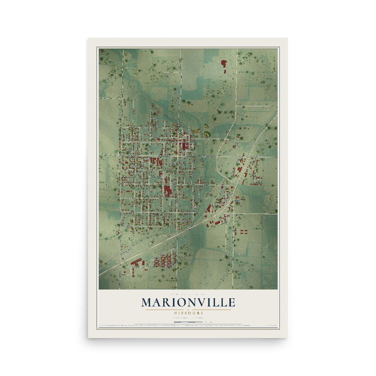 Map of Marionville, Missouri, 12 x 18 inch unframed archival matte print