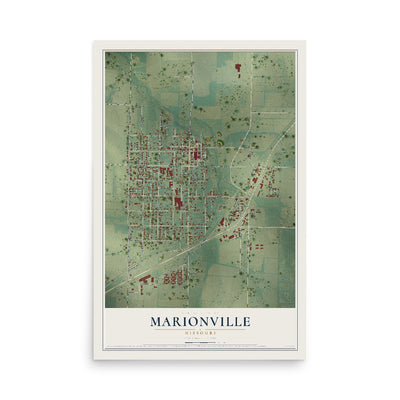 Map of Marionville, Missouri, 12 x 18 inch unframed archival matte print
