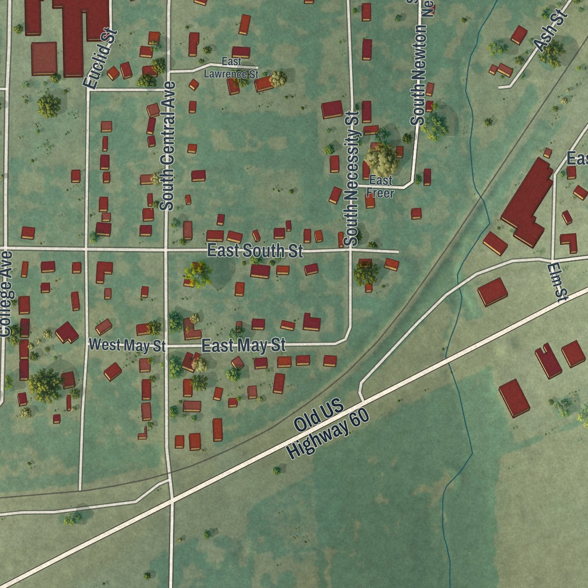 Second close-up of the map of Marionville, Missouri print showing more streets and buildings