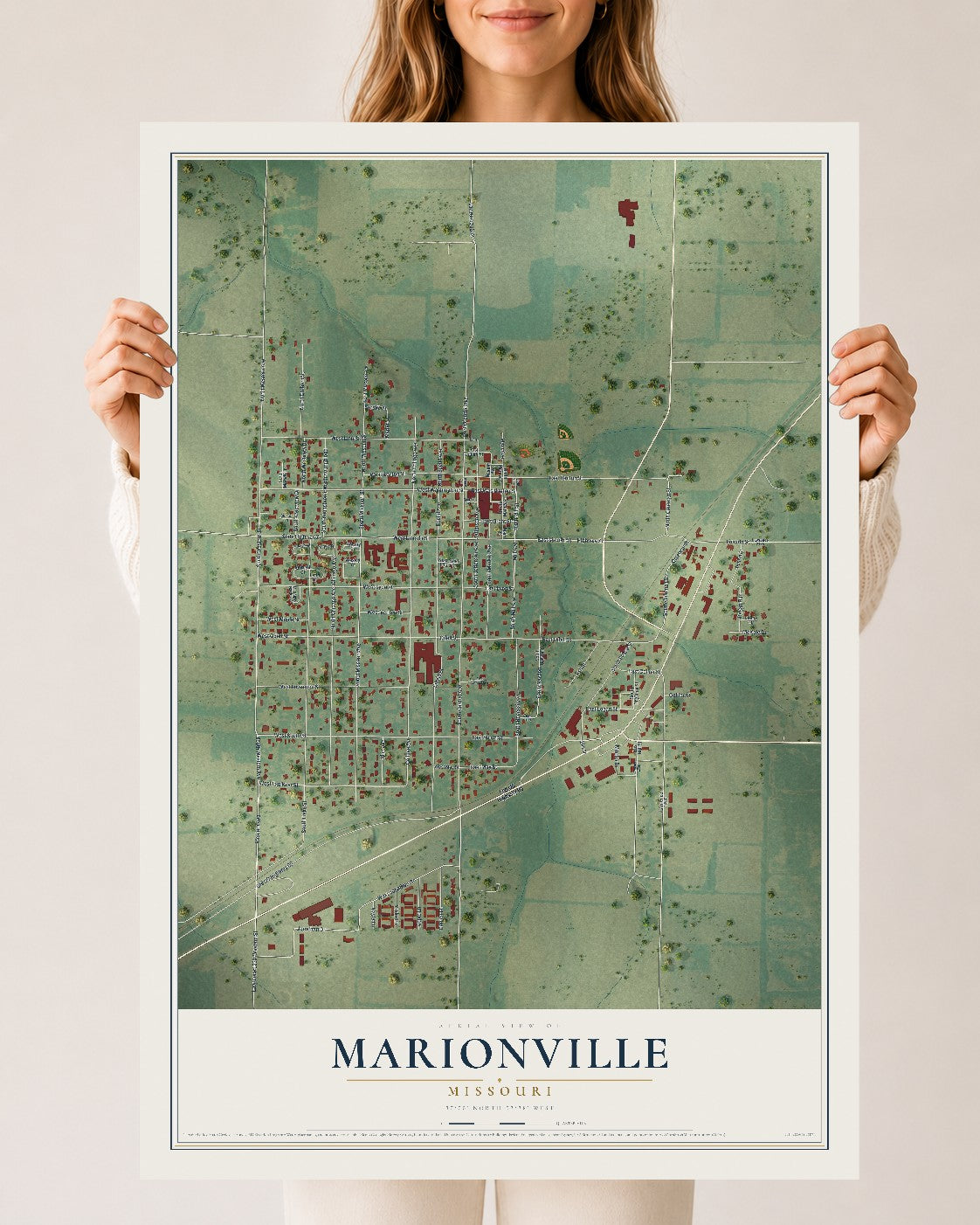 Map of Marionville, Missouri, 24 x 36 inch unframed archival matte print