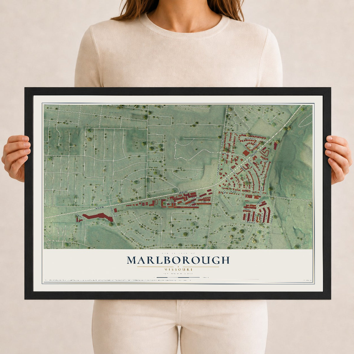 Map of Marlborough, Missouri, 12 x 18 inch print in a black wood frame