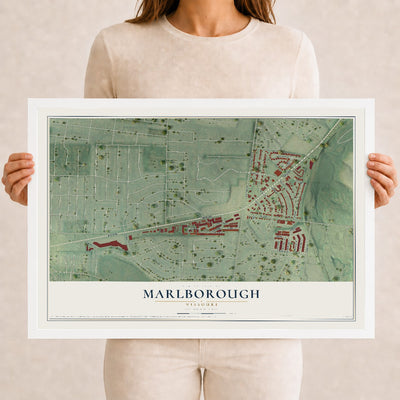 Map of Marlborough, Missouri, 12 x 18 inch print in a white wood frame