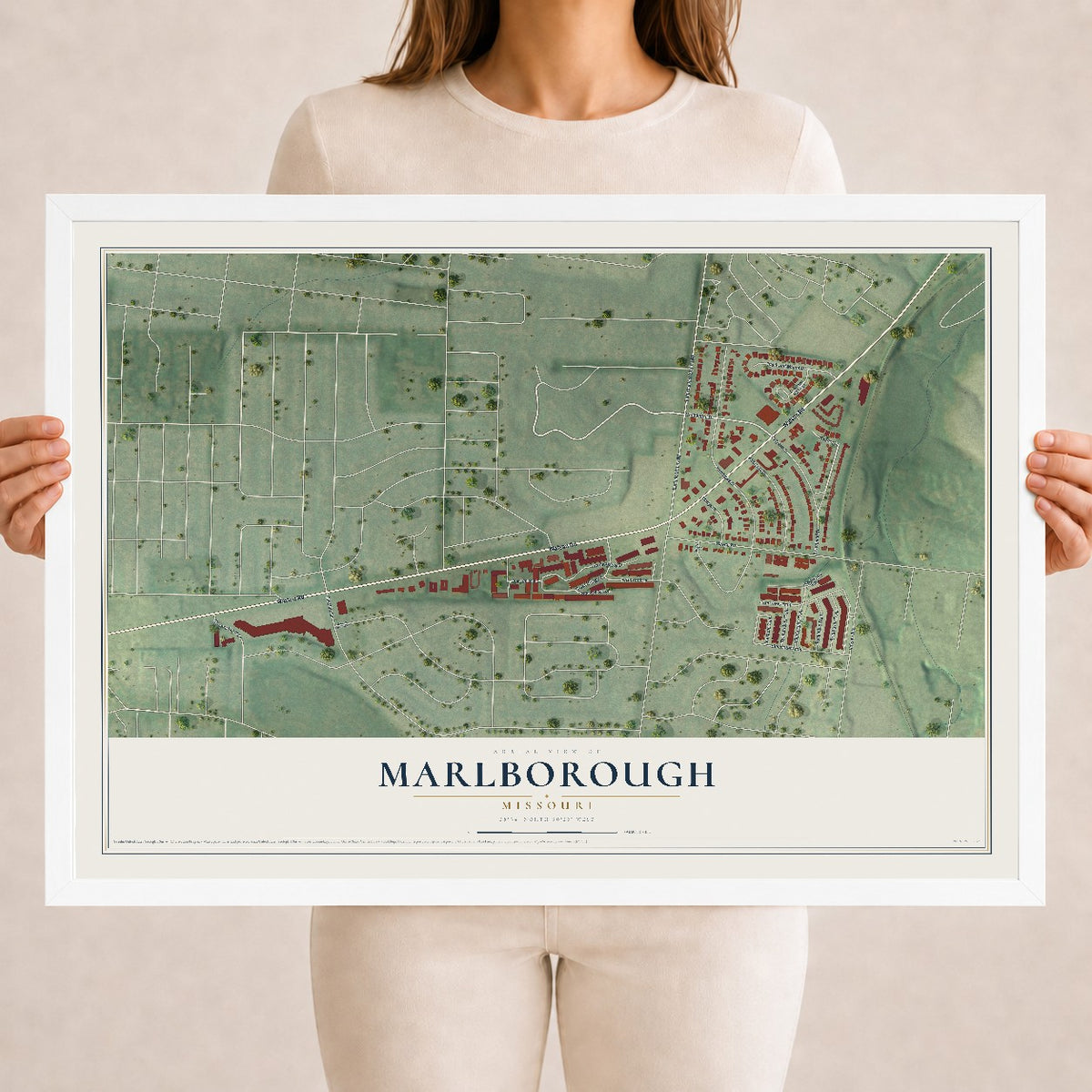 Map of Marlborough, Missouri, 18 x 24 inch print in a white wood frame