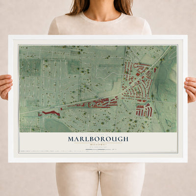 Map of Marlborough, Missouri, 18 x 24 inch print in a white wood frame