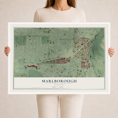 Map of Marlborough, Missouri, 24 x 36 inch print in a white wood frame