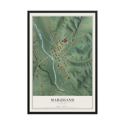 Map of Marquand, Missouri, 12 x 18 inch print in a black wood frame