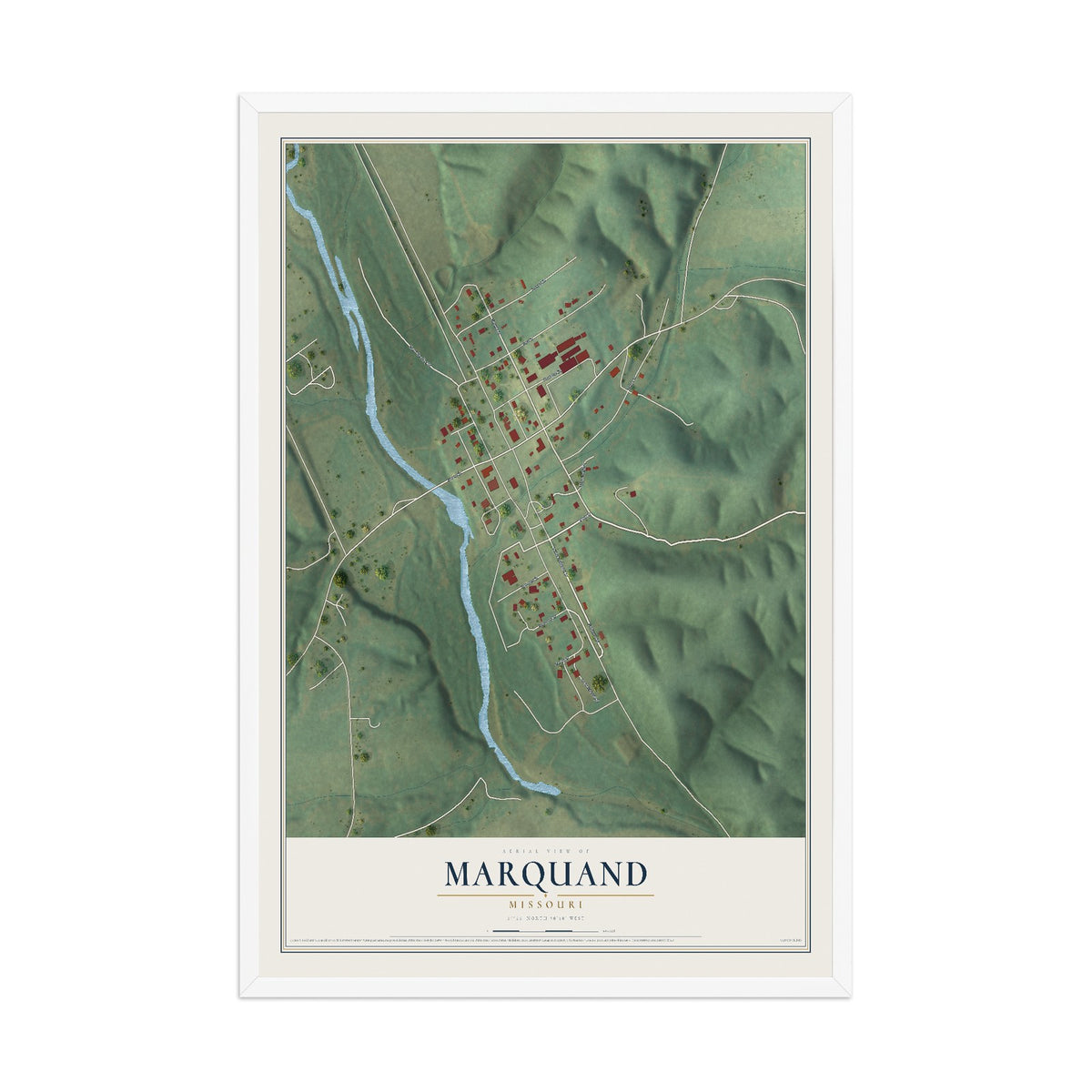 Map of Marquand, Missouri, 12 x 18 inch print in a white wood frame