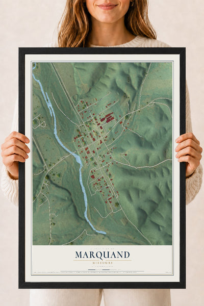 Map of Marquand, Missouri, 18 x 24 inch print in a black wood frame